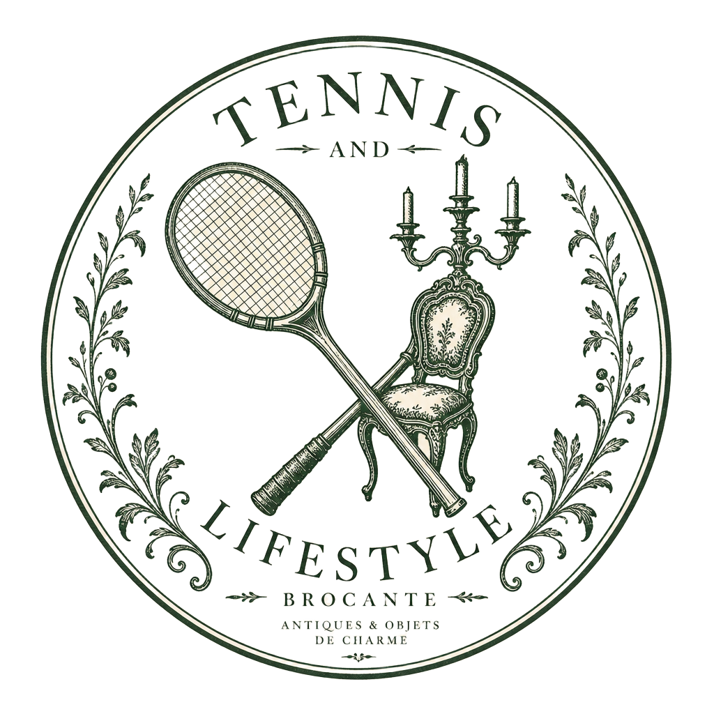 Tennis and Lifestyle brocante logo met tennisracket en antieke stoel